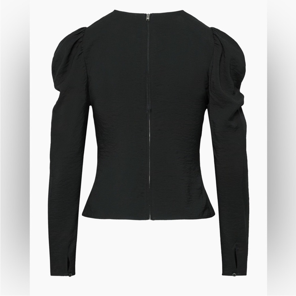 NWT Aritzia Wilfred Henrietta Blouse Black Ruched Puff Sleeve Size 8 - Picture 5 of 16